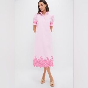 Hyacinth House Pink Embroidery Eliza Midi Dress